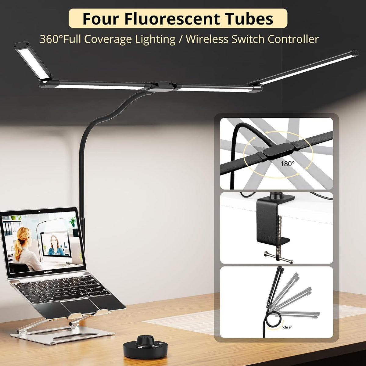Desk Lamp, 24W Flexible Gooseneck Table Lamp with a Timing Function