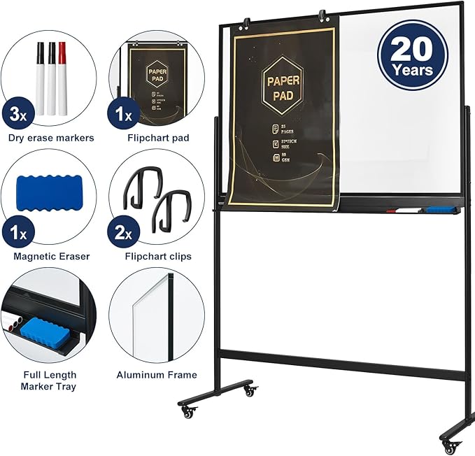TSJ-OFFICE Rolling Clear-Glass Whiteboard on Wheels - Image 4