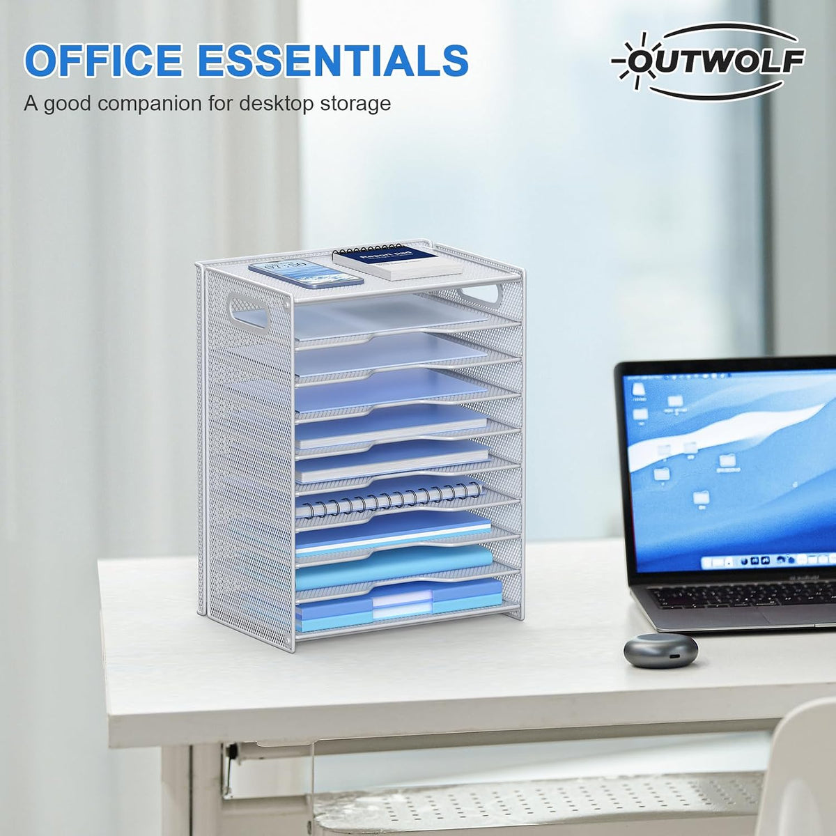 OUTWOLF 10 Tier Paper Organizer - Letter Tray Mesh Desk File Organizer with H...
