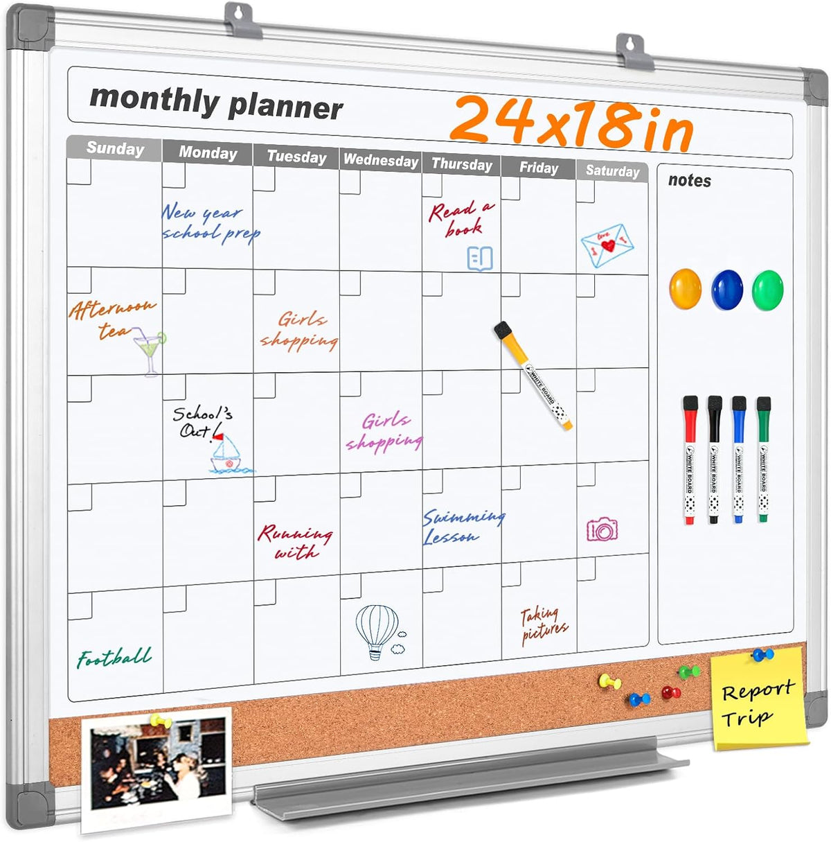 MAKELLO Dry Erase Calendar for Wall 24" x 18", Kitchen and Bedroom