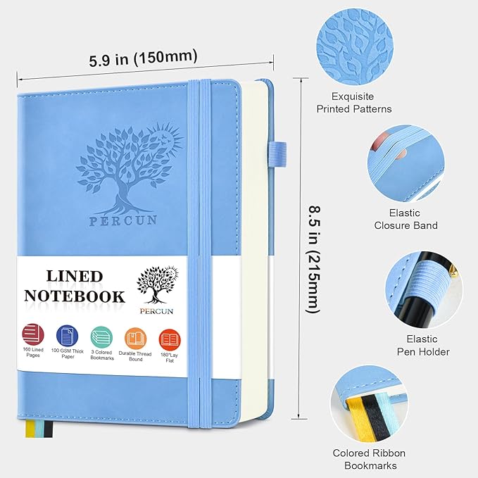 PERCUN Lined Journal Notebook for Men & Women, 160 Pages College Ruled Journal - Image 2