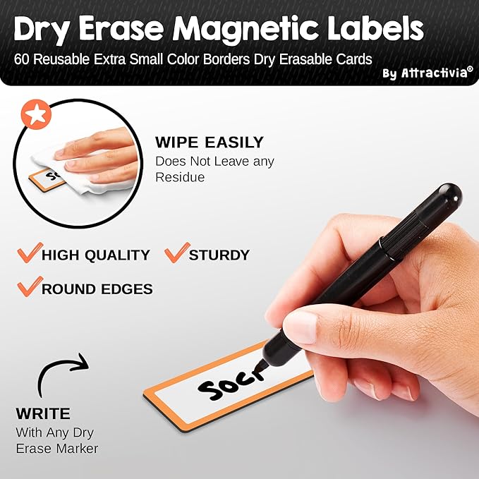Attractivia Dry Erase Magnetic Labels 2.8 x 1.2 in, Color Borders, Dry Erase - Image 2