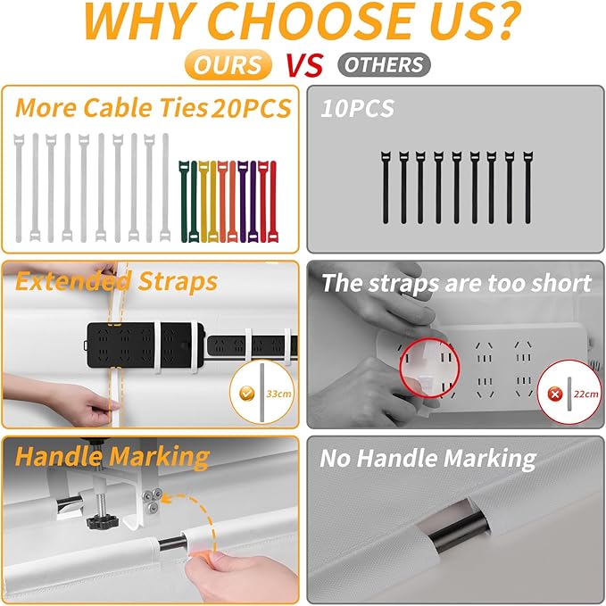 SUREUP9 No Drill Under Desk Cable Management Tray, Fabric Cable Management - Image 3