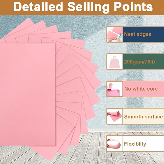Silunkia 100 Sheets Candy Pink Cardstock 8.5 x 11 Crafting Paper, 200gsm/75lb - Image 3