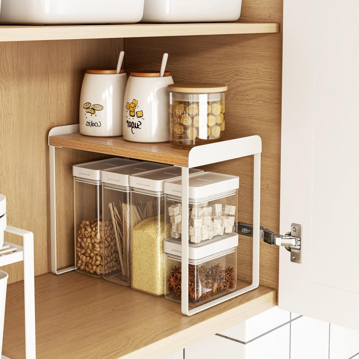 Mitus Stacking Wood Shelf Organizer, Counter Cabinet Storage Rack, Set of 2