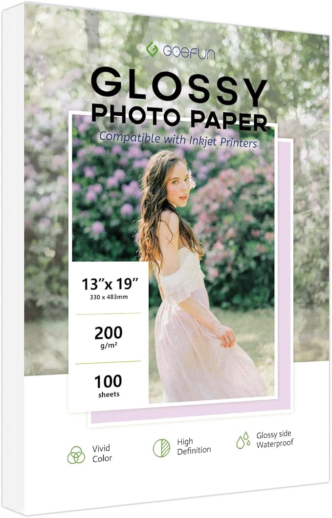 13x19 Photo Paper Glossy, Goefun 200 GSM/54 LB Printer Photo Paper by Goefun