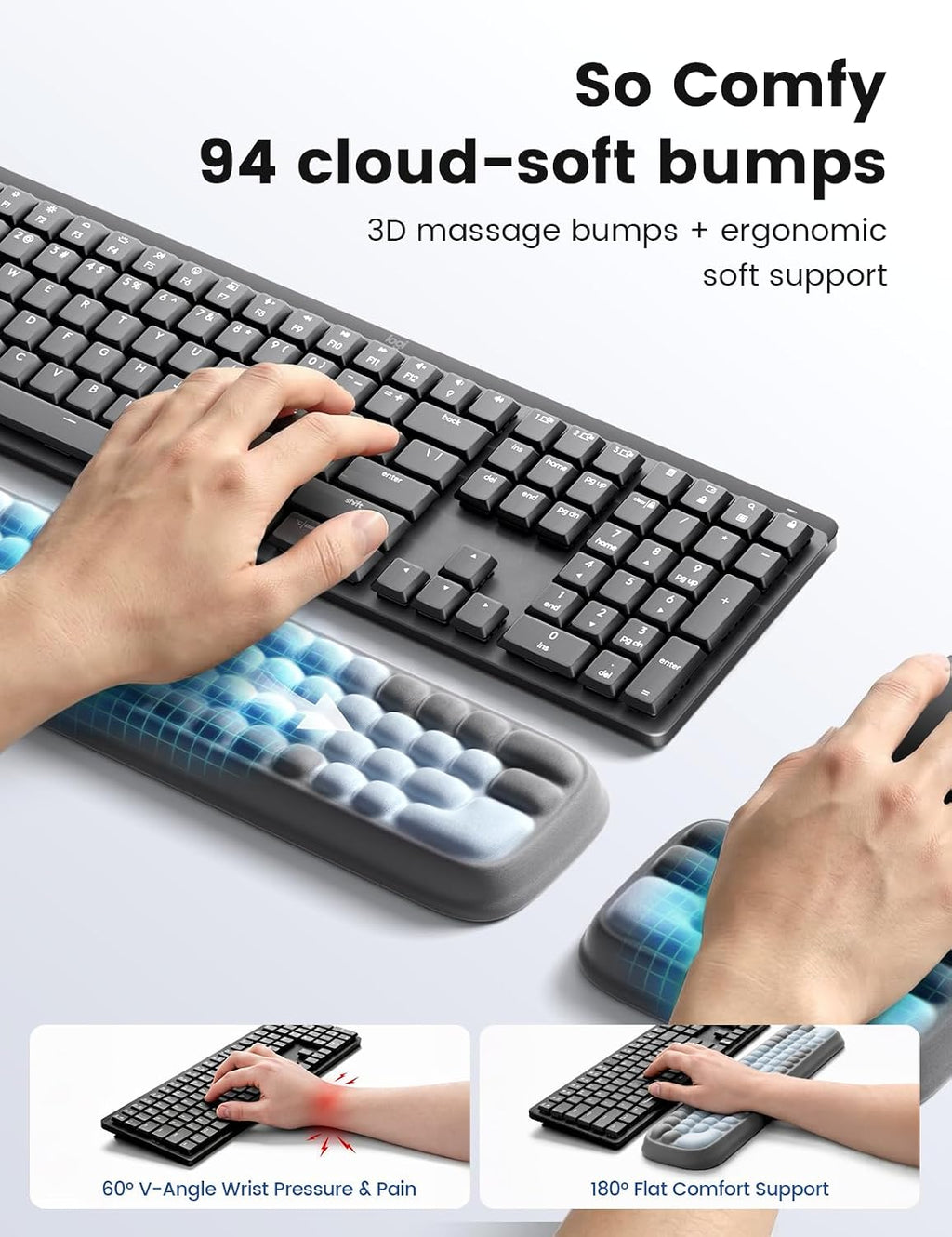 Meatanty Keyboard and Mouse Wrist Rest Set, Ergonomic Computer Wrist Pad, Memory Foam Wrist Support for Desk, Hand Typing Palm Mouse Rest Office Gaming Accessories, Carpal Tunnel Pain Relief Cushion