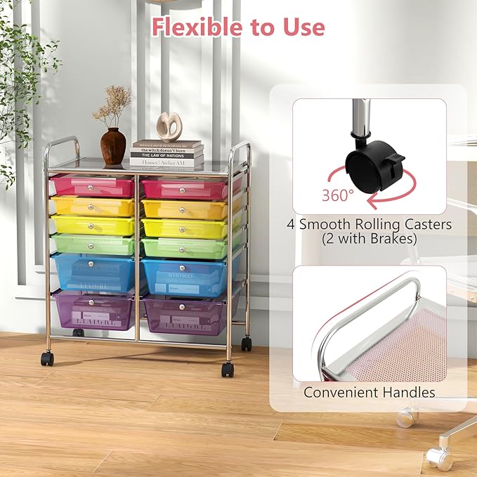 Happygrill 12-Drawer Rolling Storage Cart, Utility Cart - Image 5