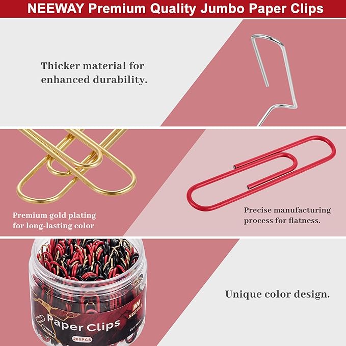 NEEWAY 200pcs Large Paper Clips, 2 Inch Jumbo Paper Clip, Ceative Colored - Image 3