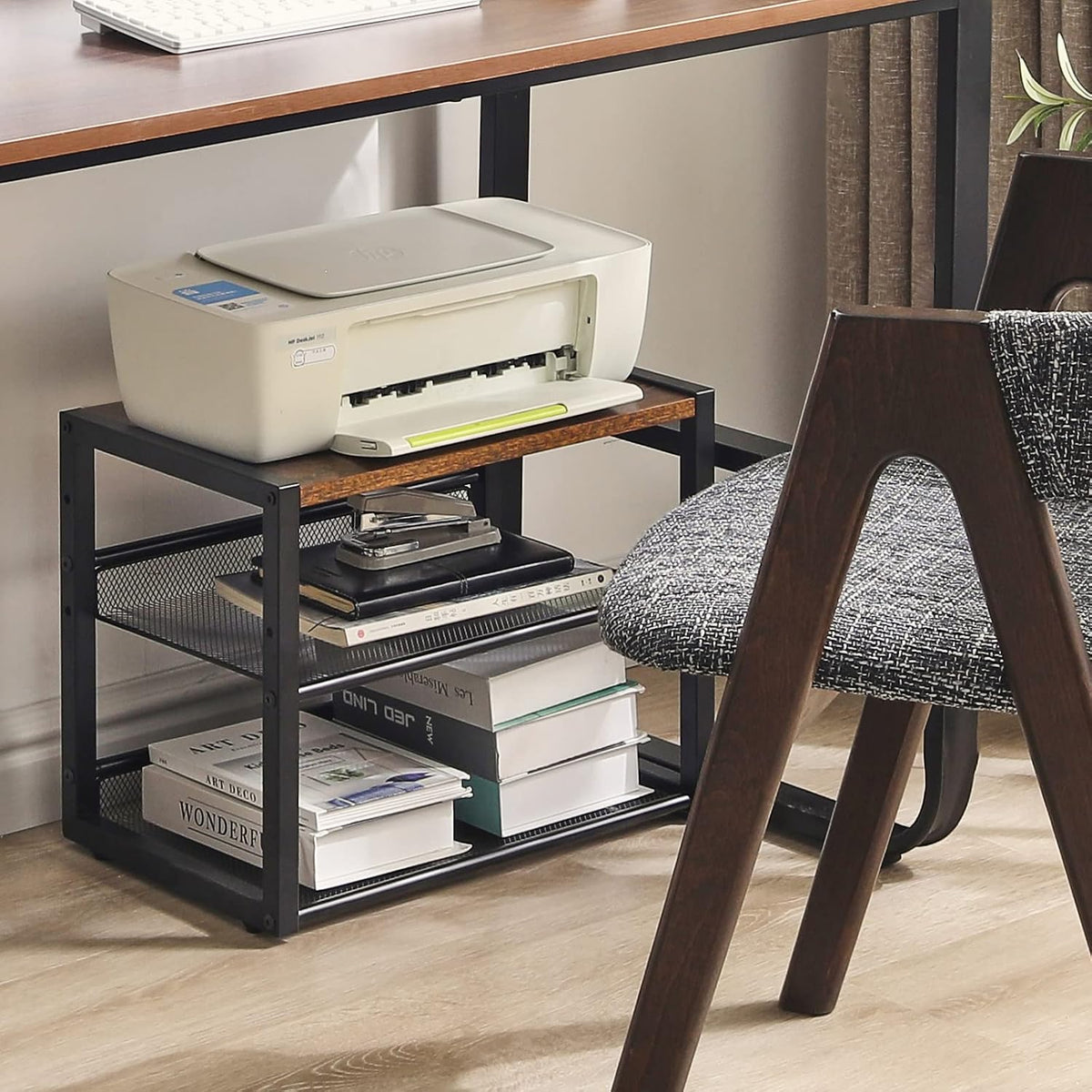 YMYNY Desktop Printer Stand, Rustic Brown 17.32 x 13.78 x 11.02 in UHPT001H