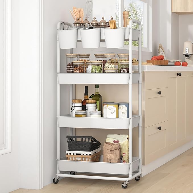 JIUYOTREE 4-Tier Plastic Rolling Storage Cart Utility Cart - Image 6