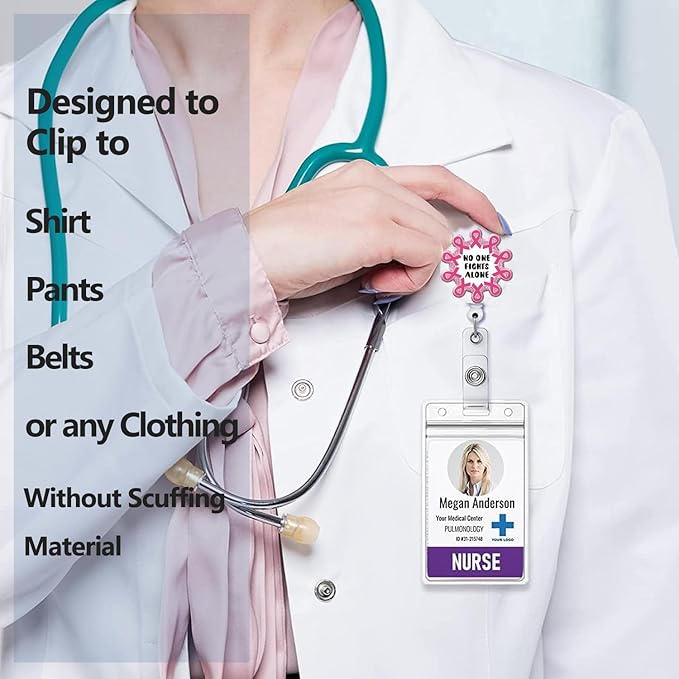 Breast Cancer Awareness Badge Reel Retractable Band ID Clip Cancer Awareness - Image 3
