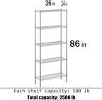 Regal Altair 14" Deep x 36" Wide x 86" Height Wire Shelving Kit | 5-Tier | NSF - Image 3