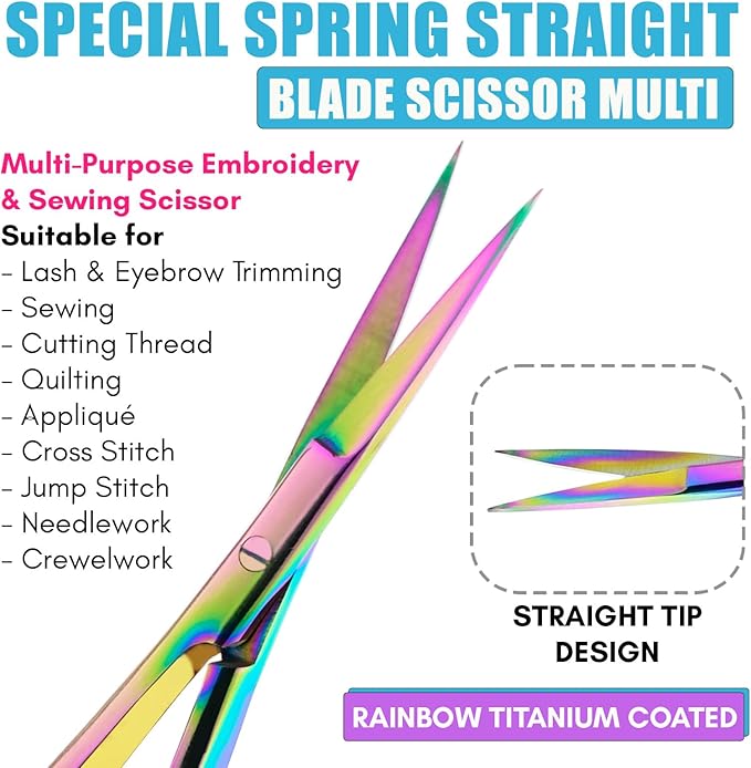 Cross Edge Spring Scissors 5 Inch straight Stainless-Steel Precision Eyebrow & - Image 3