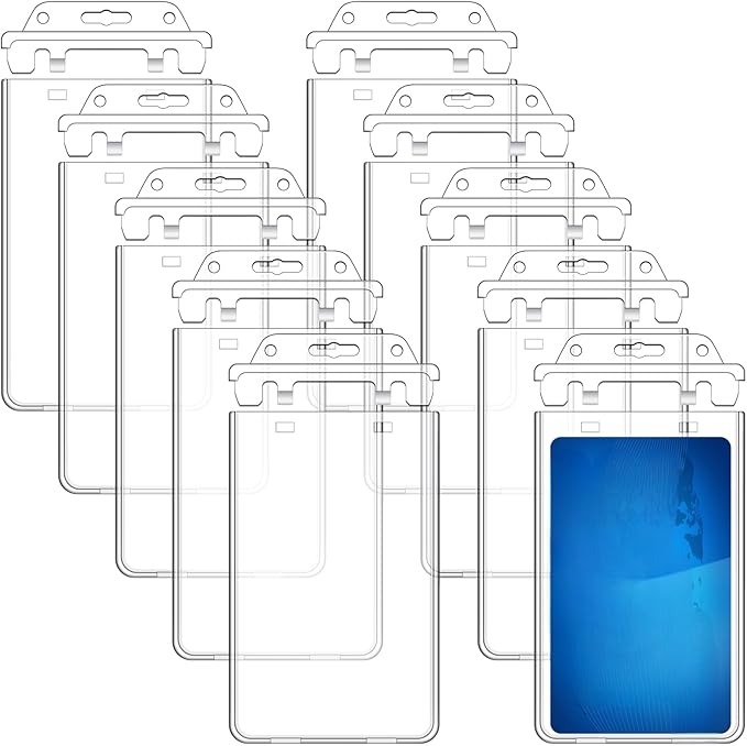 Tinlade 100 Pack Permanent Locking Hard Plastic Badge Holder Vertical Clear ID by Tinlade