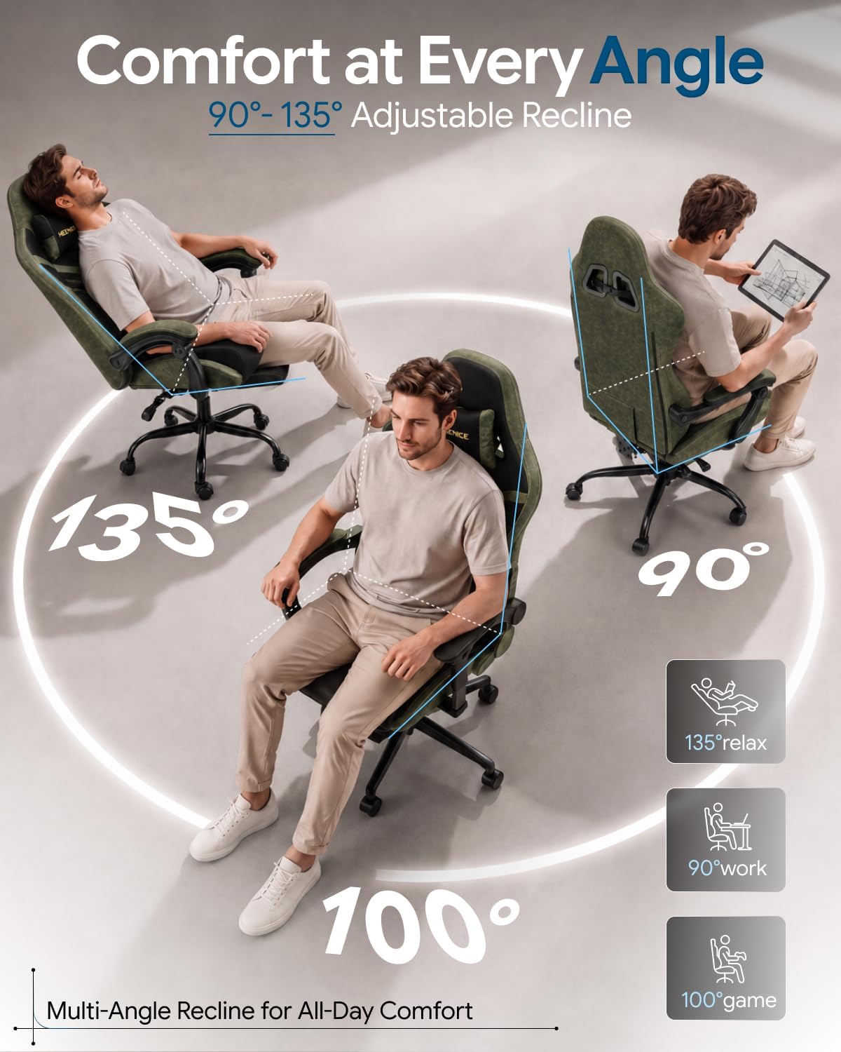 Ergonomic Gaming Chair with Footrest for Adults, Leather Mesh