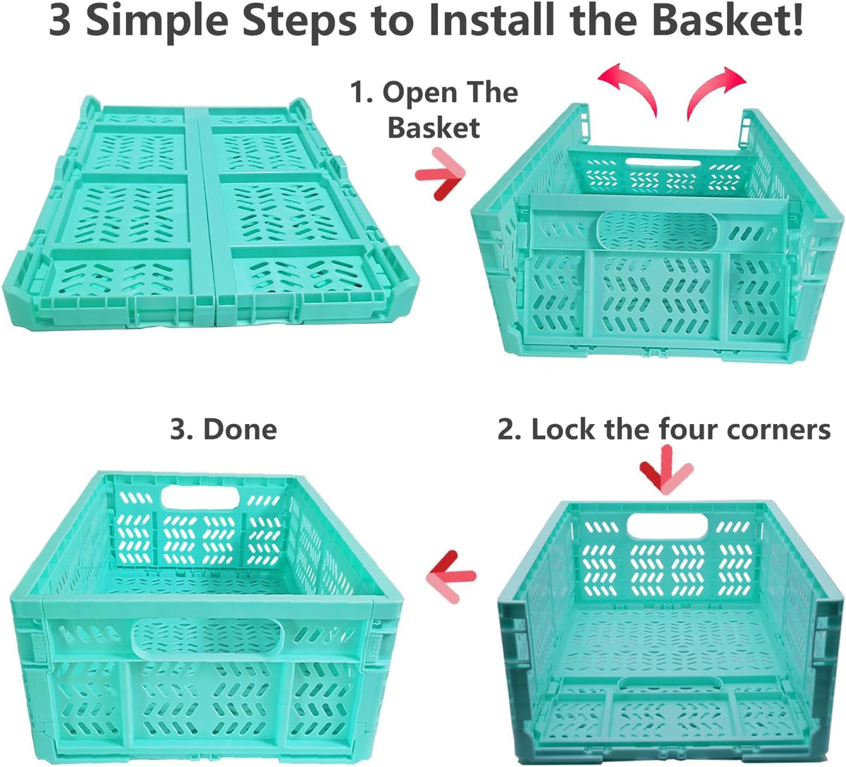 20L Folding Crate, 4Pack Plastic Storage Baskets Organizer for Home and Offic...
