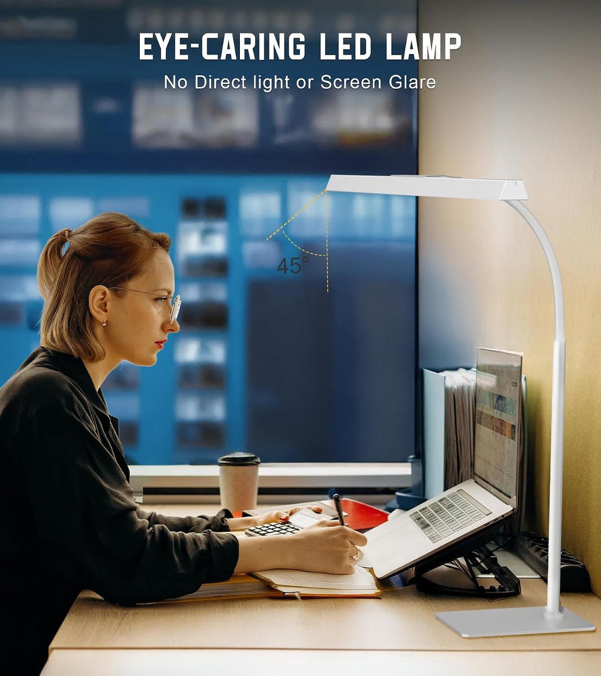 LED Desk Lamp for Home Office with Base, Eye-Caring Desk Light 12W, White