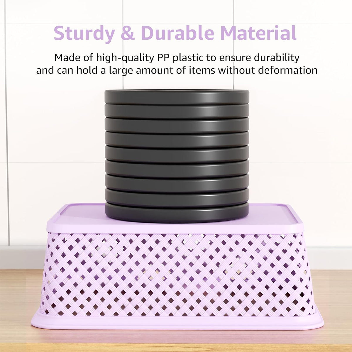 MaxGear 3 Pack Plastic Storage Baskets, Large, Purple