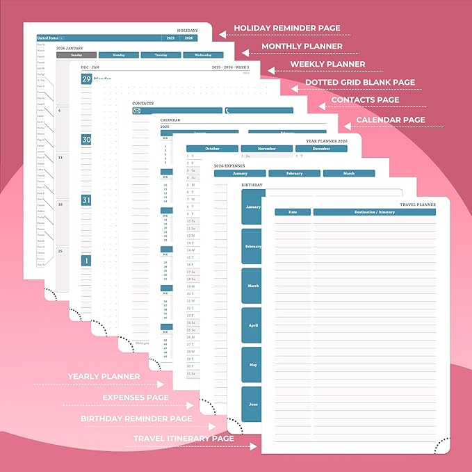 IN-LUXPRO Planner 2026 Daily Weekly and Monthly, 11.5"x8.5", 12 Months Spiral - Image 5