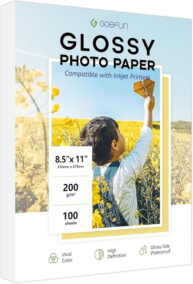 Glossy Photo Paper 8.5x11 Inch, Goefun 200GSM/54LB Inkjet Printer Paper by Goefun