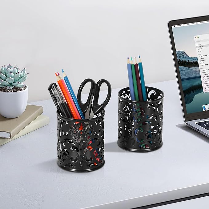 EasyPAG Black Pen Holder for Desk, 2 Pack Round Pen Organizer, Brush Holder for - Image 7