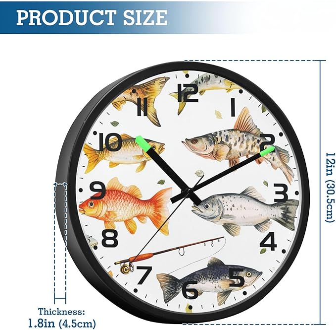 Vozoza Fishing Underwater 12 Inch Analog Wall Clocks Battery-Operated - Image 3