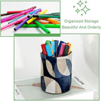 Leather Pen Holder for Desk, Abstract Geometric Blue Brown Print Pencil Cup - Image 3
