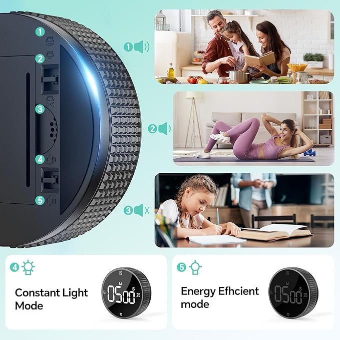 Allbean Digital Kitchen Timer, Large Display Magnetic Countdown Countup Timer - Image 4