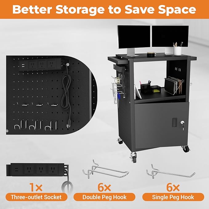 Mobile AV Cart with Push Handles, Heavy Duty Rolling Media Cart with Customized - Image 4
