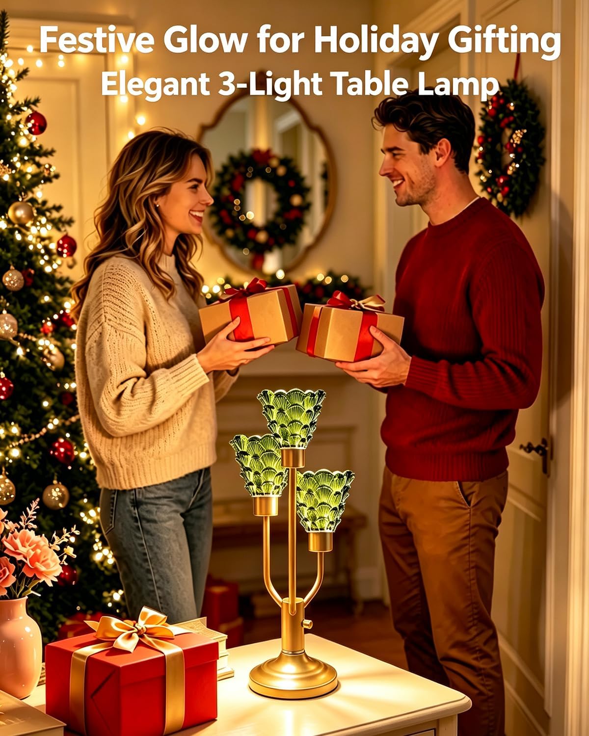 Lightdot Green Glass Mid Century Modern Table Lamp Dimmable Vintage Gift