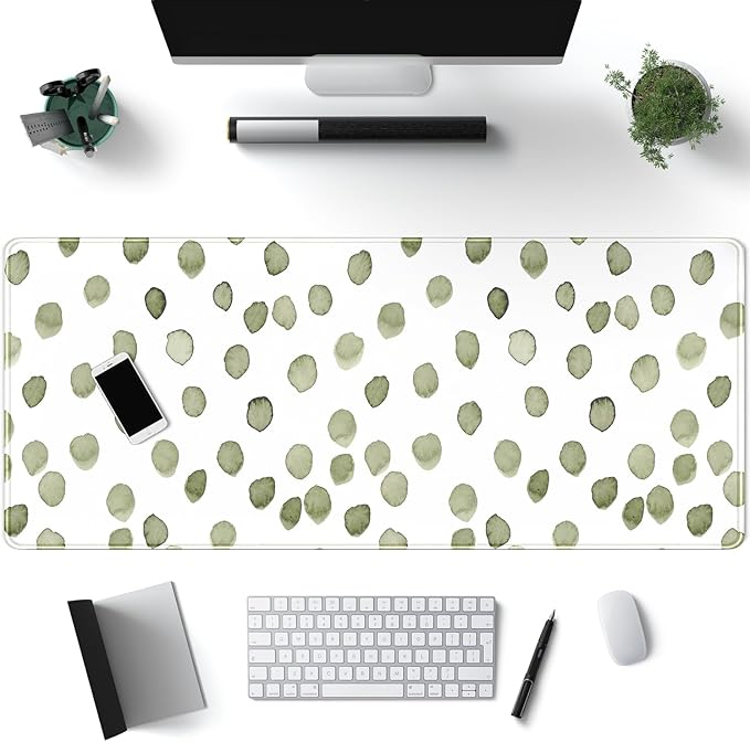 Cute Polka Dot Minimalist Green Keyboard Pad Simple & Atmospheric Desk Mat XL by Mechanical+Cattle