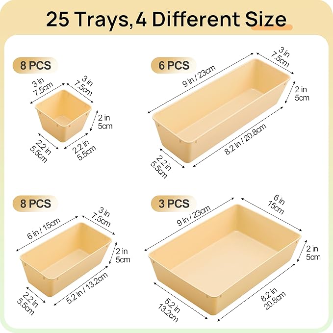 Vtopmart 25 PCS Plastic Drawer Organizers Set, 4-Size Versatile Bathroom and - Image 2