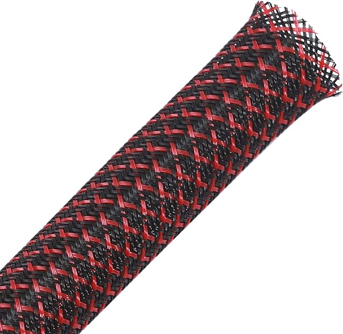 25ft - 3/8 inch PET Expandable Braided Sleeving – BlackRed – Alex Tech Braided by AlexTech