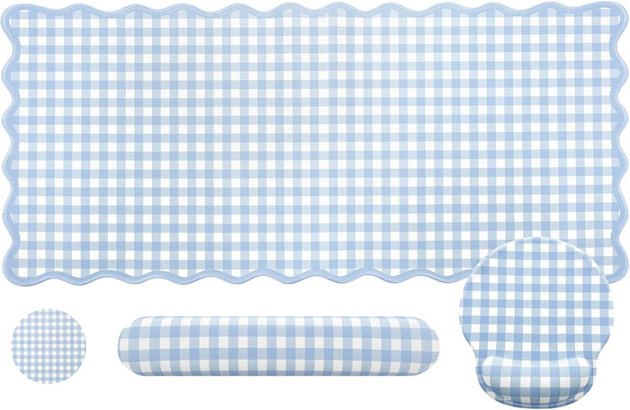 Sabary Blue Gingham Desk Mat Set with Wrist Rest