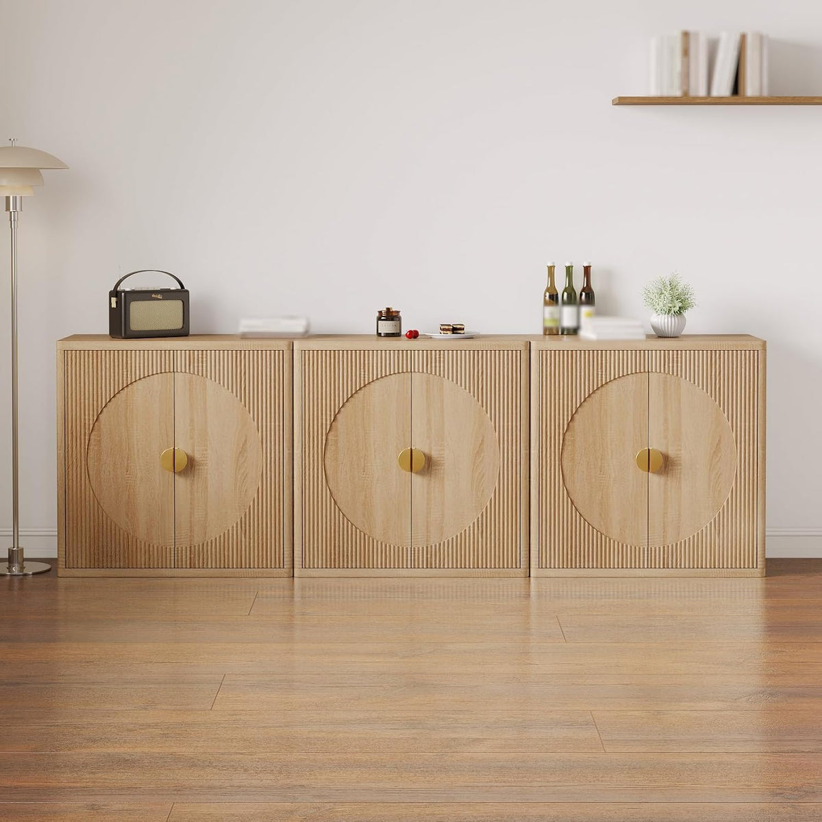 31.5" Fluted Sideboard Cabinet with Shelves & Soft-Close Doors(3,Lig...