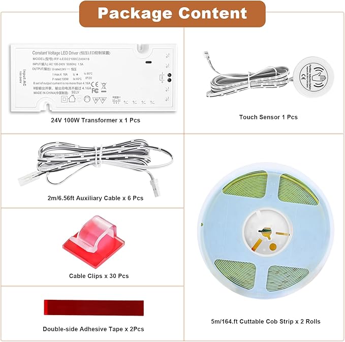 CUBITOR Under Cabinet Led Light Strip kit, 2 Roll x 16.4ft Cuttable 6500K COB - Image 3