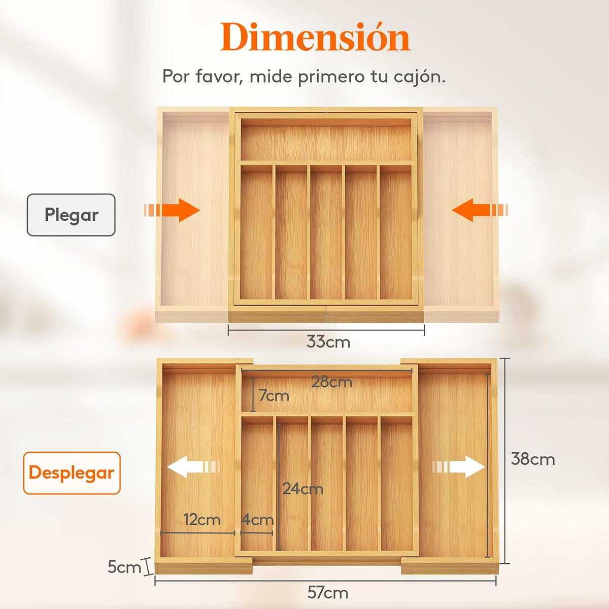 Lifewit Silverware Drawer Organizer, Wooden Utensil Tray for Kitchen