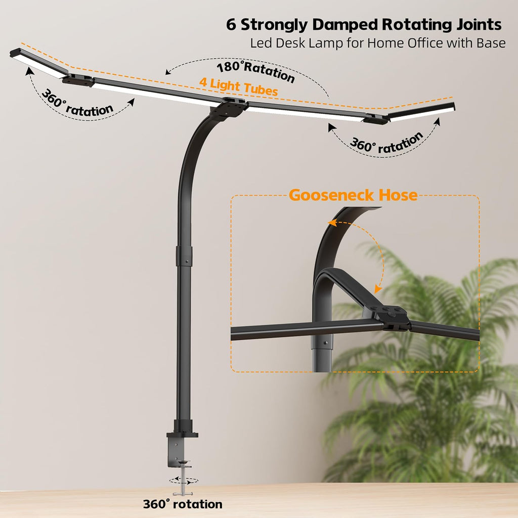 led desk lamp with clamp, eye-carying desk light shown in use