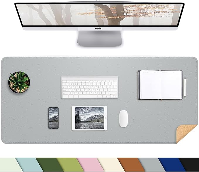 Desk Mat, 35.4" x 17" Leather Desk mat, Double-Sided Desk Pad, Desk matt by AFIING