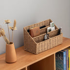 Woven Divided Storage Basket Desk Organizer Tabletop Mail Holder Countertop - Image 3