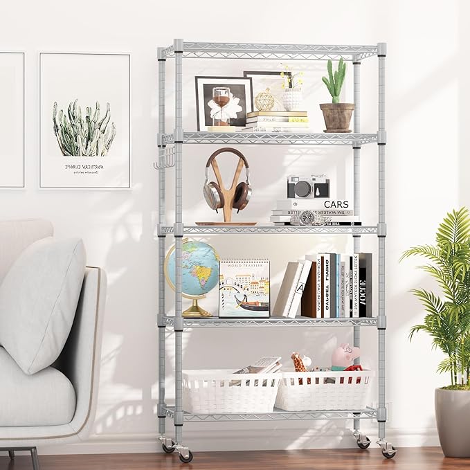 Himimi 5-Tier Storage Shelf Wire Shelving Unit on Wheels, Adjustable Heavy Duty - Image 2