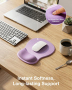 Ergonomic Mouse Pad with Gel Wrist Rest, Comfortable Cute Mousepad | with Non-Slip PU Base, Waterproof & Washable Surface, Purple Mouse Pad for Office, Home, Gaming, Computer, Laptop
