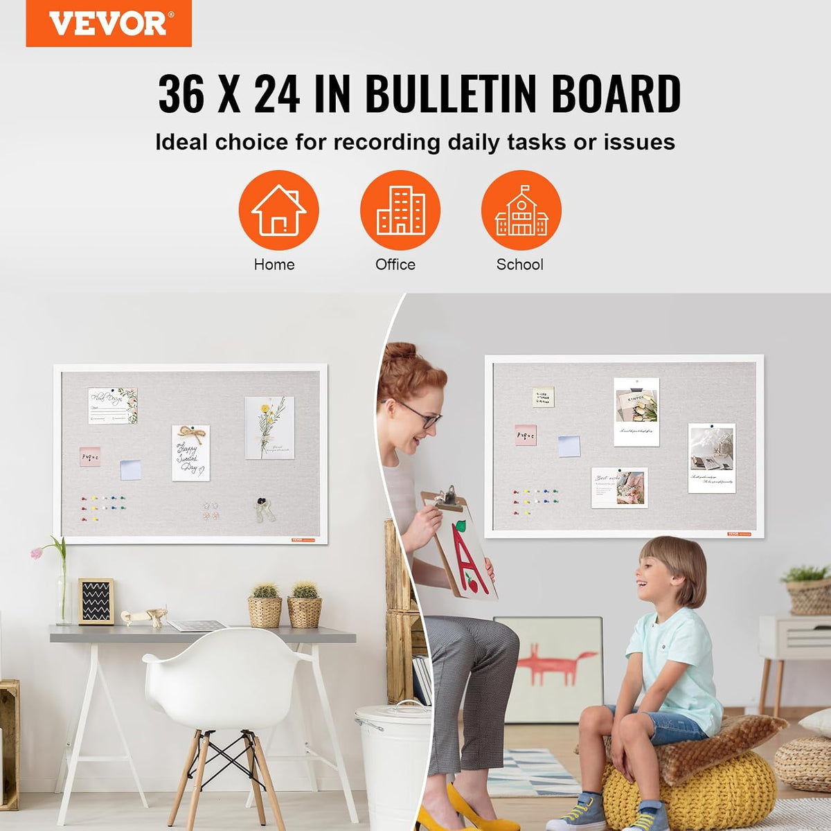 VEVOR 36"x24" White Cork Board with Linen Surface – Stylish Wall-Mo...