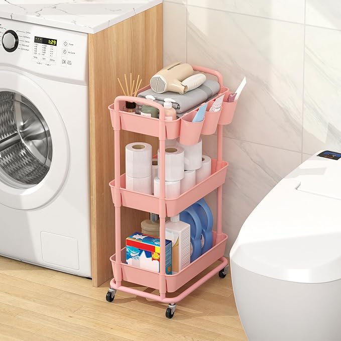 JIUYOTREE 3-Tier Plastic Rolling Storage Cart Utility Cart - Image 3