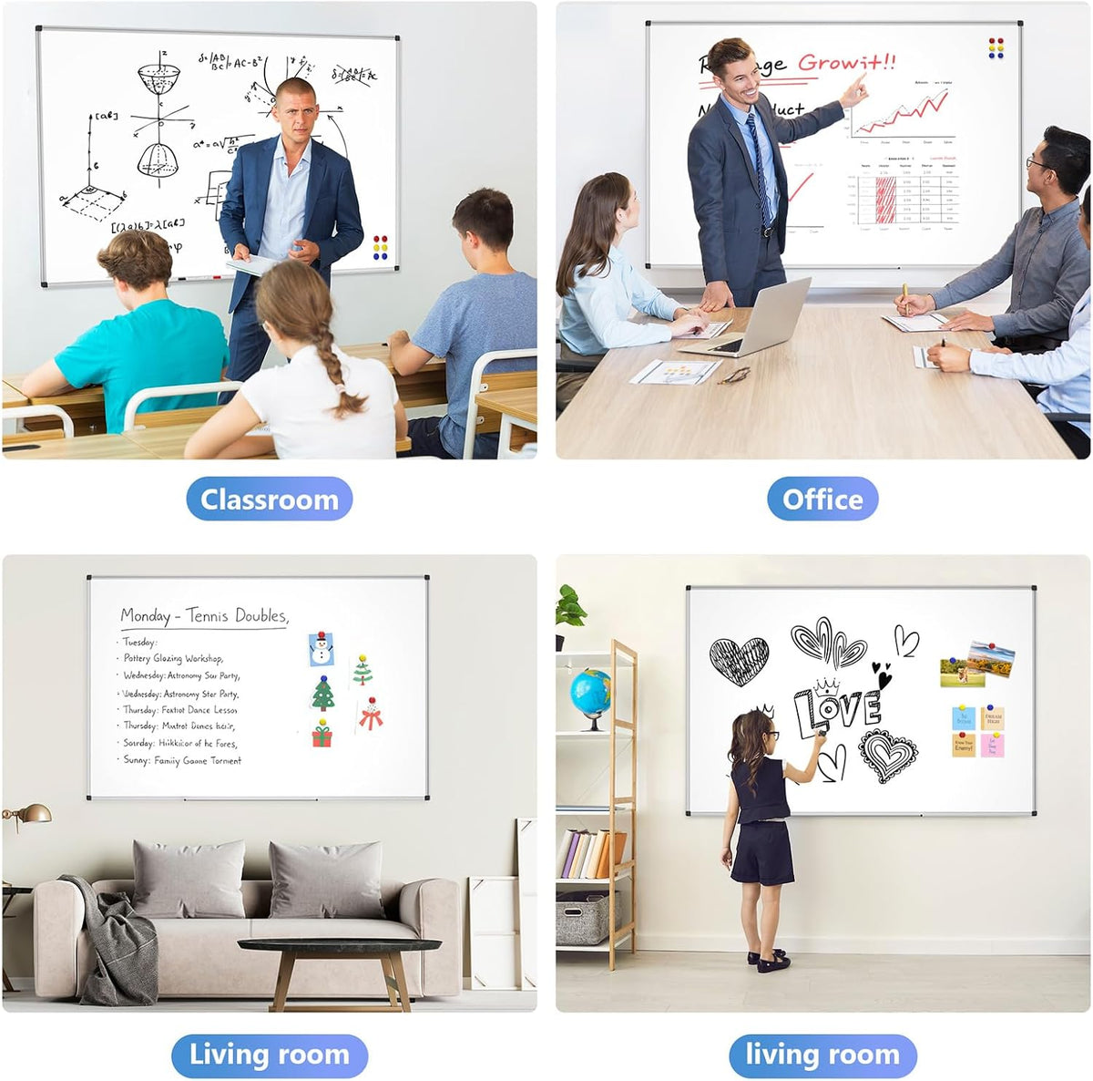 Magnetic Dry Erase Whiteboard, 40 x 60 Inch Large Wall Mounted White Board