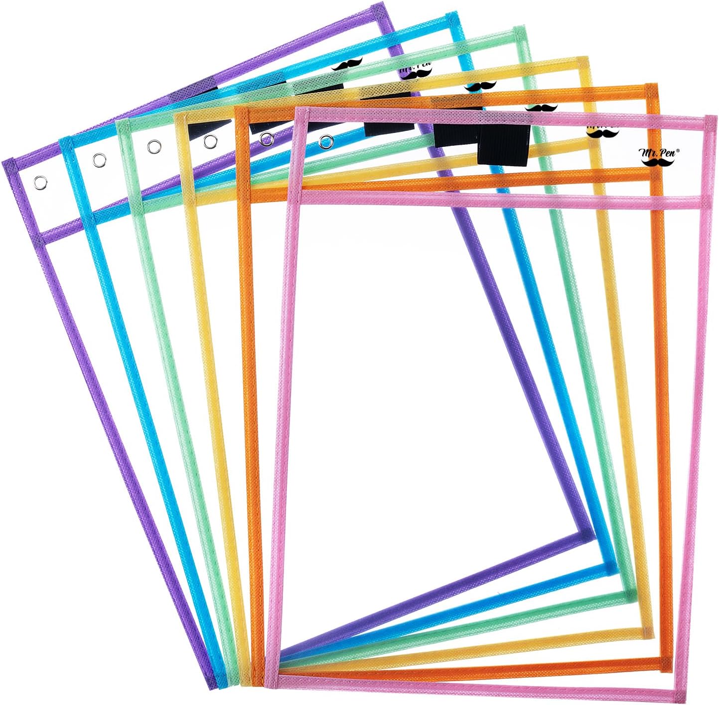 Mr. Pen- Reusable Dry Erase Pocket Sleeves, 10" x 14", 6 Pack, Colorful | Pastel Colors, Clear Plastic Paper Sleeves, Ticket Holders, Clear Plastic Sheet Protectors, Teacher, School