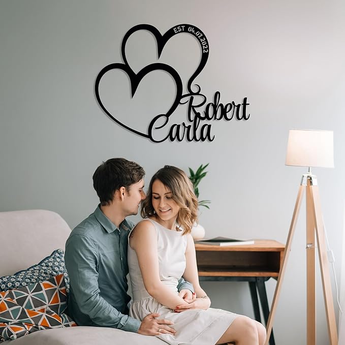 Personalized Valentines Metal Wall Sign, Custom Infinity Heart Love Couple Name - Image 2