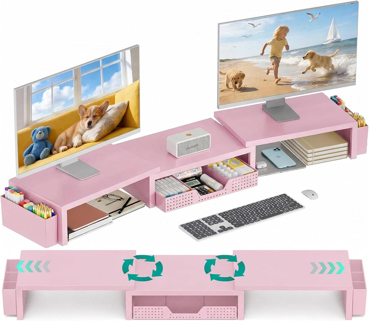 OPNICE Desk Organizer and Accessories, Computer Monitor Stand Riser with Draw...