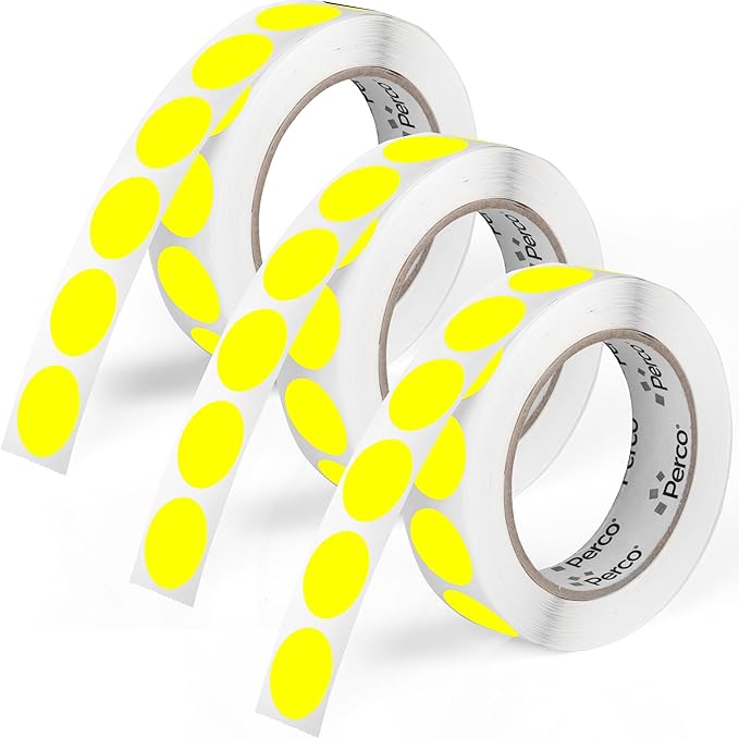 Perco Fluorescent Yellow 1-Inch Round Circle Dot Sticker Labels by Perco